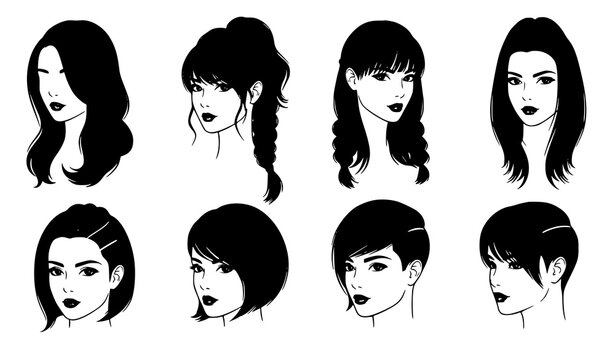 Modern hairstyle fashion salon hair vector illustration set