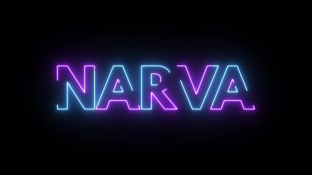 Narva neon sign animation blue purple glowing text on black background
