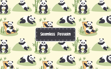 Cute cartoon panda seamless pattern illustration. © earth