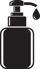 Obraz premium Black silhouette icon of a liquid soap dispenser bottle with a single drop falling from the nozzle.