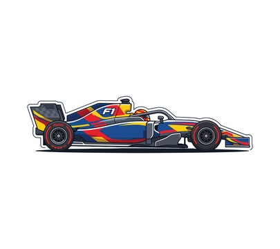 Colorful Formula One Racing Car with F1 Logo on Side  Motorsport Vehicle