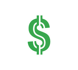 Obraz premium Green dollar sign symbol icon isolated on white background
