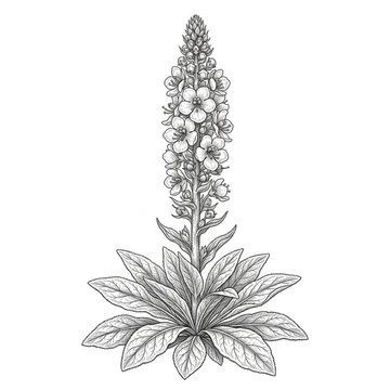 Mullein flower line art isolated in white background	