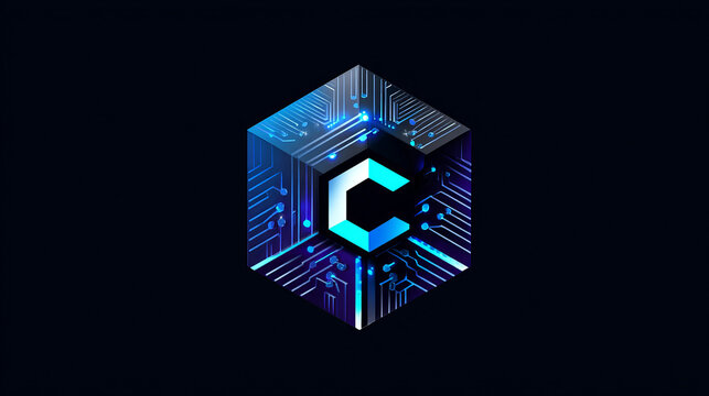 Cyber security intelligence data protection with Letter C meaning from hexagon Cyber circuit board lines future of technology  vector logo design concept. Letter C logotype for ID ui, automation, web.