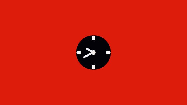 Clock icon animation rad and white background. analog clock timer circle animated. clock icon vector  4k animation.