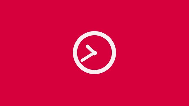 Clock icon animation rad and white background. analog clock timer circle animated. clock icon vector  4k animation.
