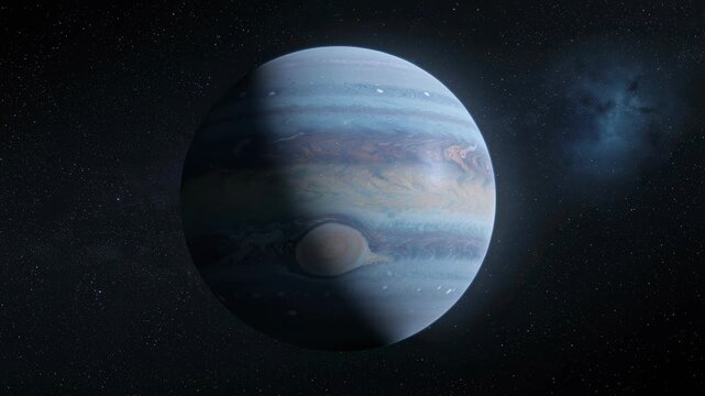 High resolution image of planet Jupiter with detailed cloud patterns and Great Red Spot in outer space
