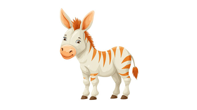 cute cartoon donkey with striped pattern funny farm animal charcter playful illustration isolated on white background 