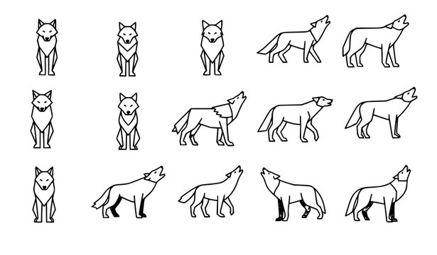Geometric wolf silhouette icon modern animal vector set