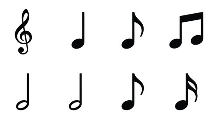 Fototapeta premium Musical notes vector set, black treble clef and notation icons, classic music symbols collection for sheet music and sound design