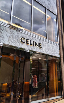 Tokyo, Japan on 19 Oct 2025. Celine Storefront Exterior Marble Facade with Glass Windows
