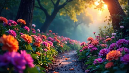 Obraz premium Chromatherapy garden; brainwaves trigger scent & color changes in flora, brainwaves, organic