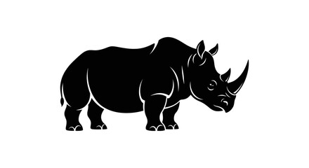 Fototapeta premium Black Silhouette of a Rhinoceros on a White Background