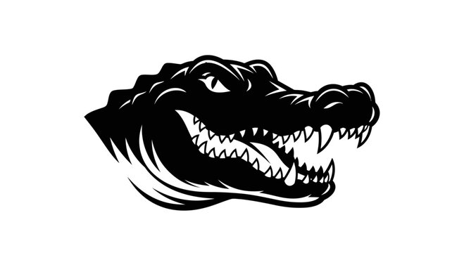 Aggressive Black Alligator Head Silhouette, Biting Teeth, Fierce Reptile