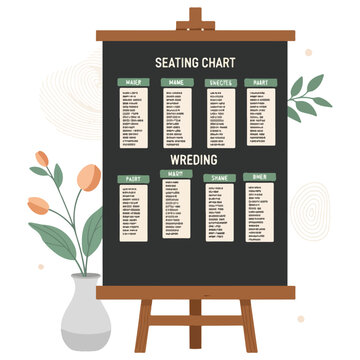 Boho Wedding Seating Chart Easel Vector Template