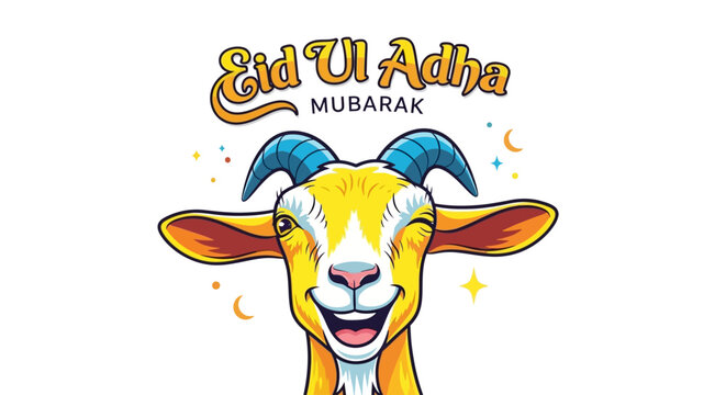 Eid Ul Adha Mubarak - A Festive Greeting with a Cheerful Goat