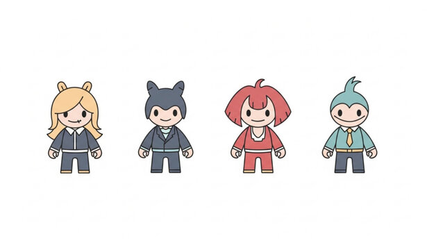 Minimal anomaly toy characters vector simple abstract creature icons in grid layout isolated on white