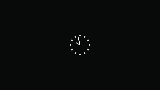 clock icon animation on black background. Stop watch timer clock animation. Seamless loop 12 hours clock icon animation.