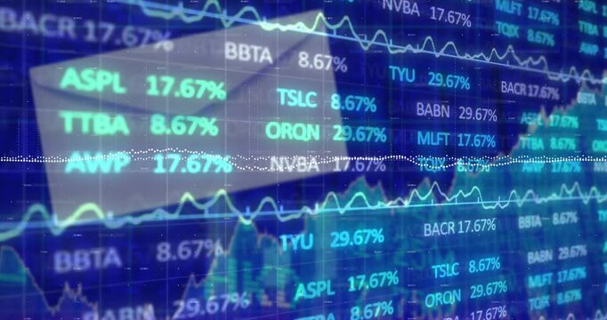 The white envelope represents financial data, while the blue background represents the stock market
