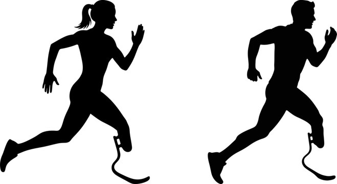 silhouettes of paralympic runner vector isolated on transparent background