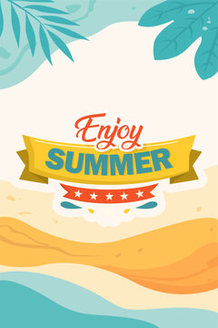 Tropical Beach Background with Enjoy Summer Typography and Sand Elements