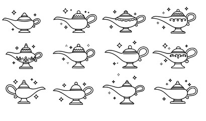Genie lamp line icon set magic fantasy vector collection © MdMiraz