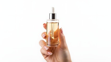 Fototapeta premium Female Hand Holding Cosmetic Serum Dropper Bottle