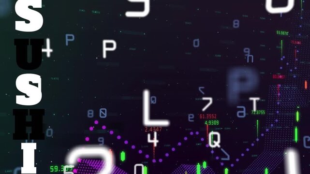 Animation of numbers and female eye over black background