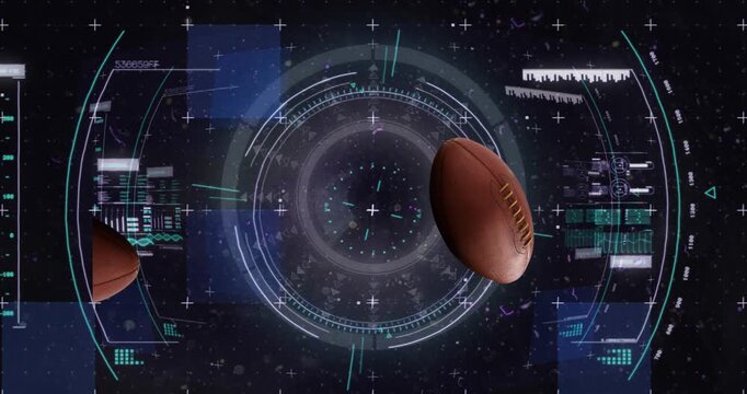 Animation of scope scanning and data processing over rugby balls