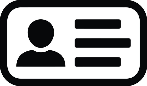 Simple black and white id card icon for identification and access with name tag human resources access badge visitor pass employee badge security pass