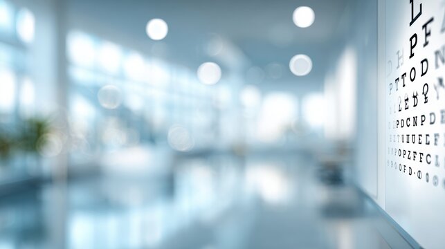 Wide Banner for an Ophthalmology Clinic With Clean Design and Space for Text, Featuring an Eye Chart and Blurred Background