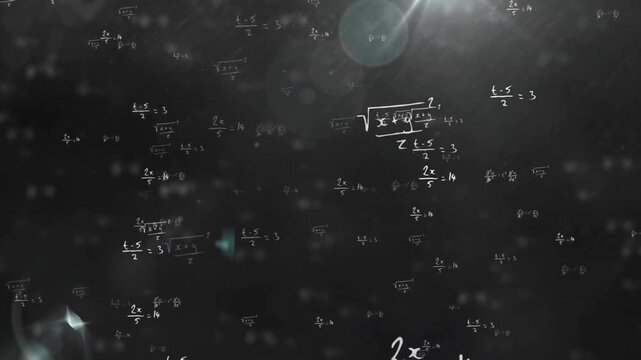 Animation of mathematical data processing over dark background