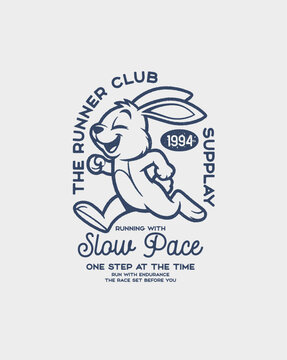 Vintage style running rabbit mascot design for a runner club wit