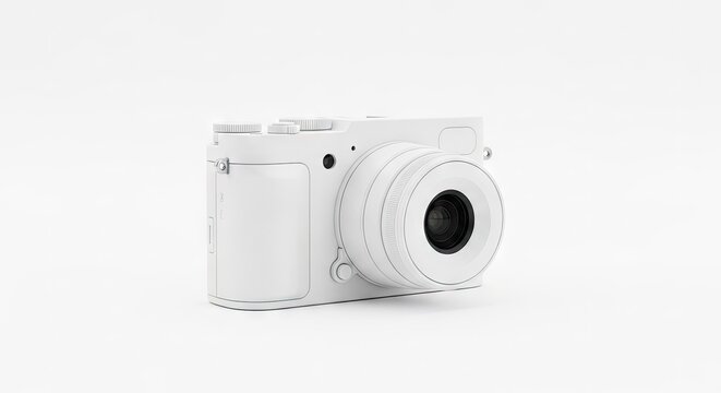 Modern white digital camera isolated on white background with copy space
