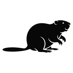 Obraz premium A striking black silhouette depicts a beaver in a seated posture showcasing natural wildlife silhouette