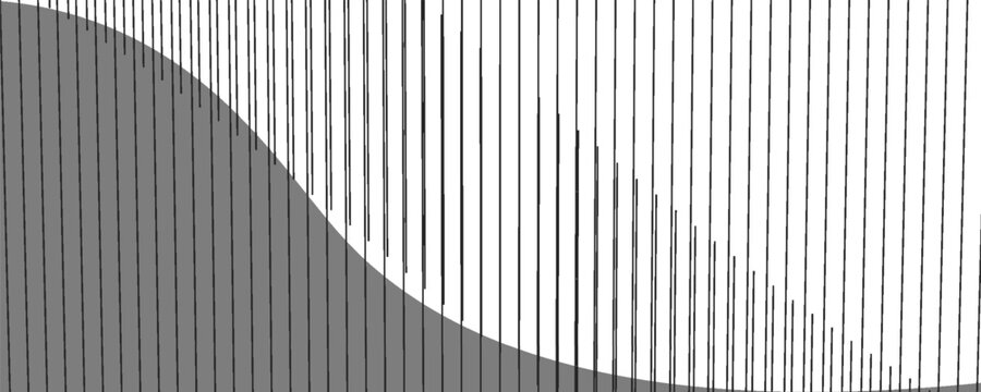 Abstract optical illusion with vertical black lines forming a wave-like shape. Geometric distortion creates a hidden sinusoidal pattern through contrast and spacing. Minimal black and white design.