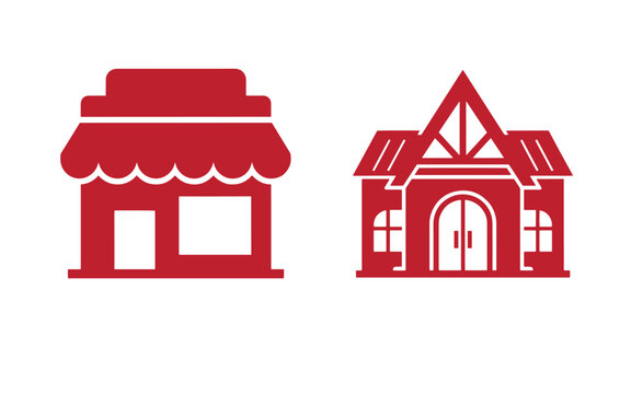 Red of storefront and house with triangular roof building