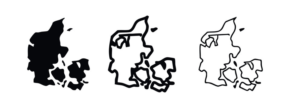 Denmark map silhouette, outline, and simple line art on white background