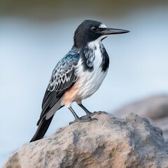 Obraz premium A small bird perched on a rock in front of a blurred background