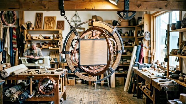 Steampunk Clockwork Sculpture in Artisan Workshop, Creative Craftsmanship and Industrial Design Concept