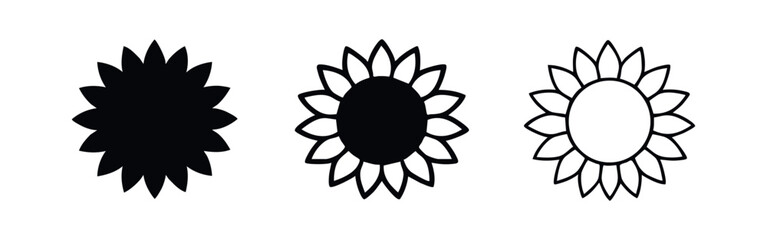 Fototapeta premium Sunflower Icons: Solid, Outline, and Line Art