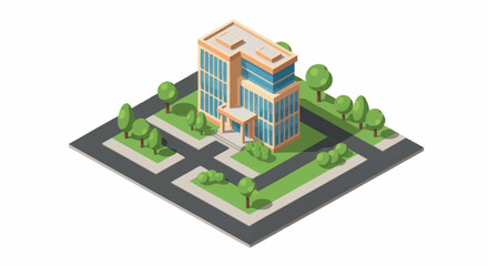 Obraz premium Modern Office Building Isometric View with Greenery.