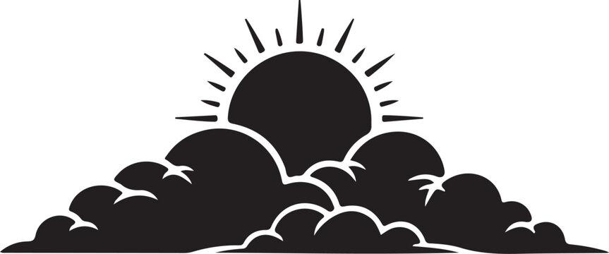 Black silhouette sun rising behind