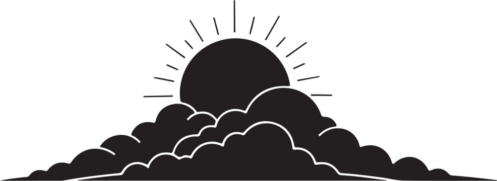 Black silhouette sun rising behind