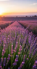 Fototapeta premium Lavender Field at Sunset - A Serene Landscape.
