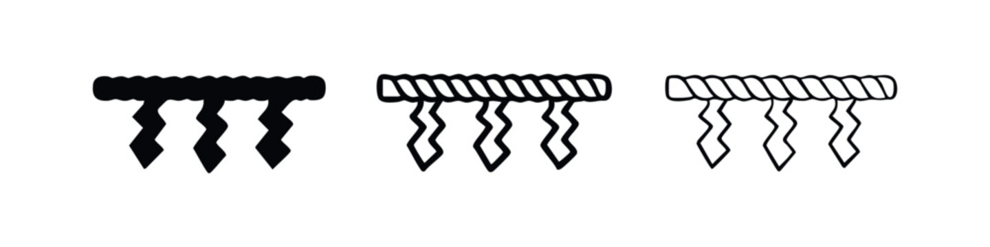 Shimenawa sacred rice straw rope with shide paper streamers icon set for japanese shrines