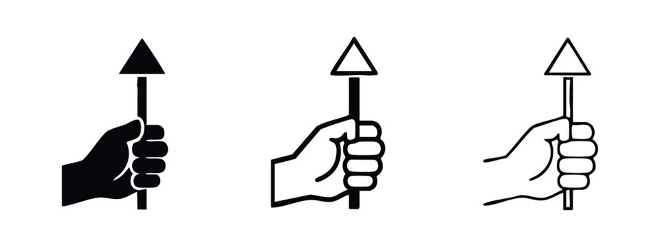 Hand Holding Flag or Directional Sign Icons Set