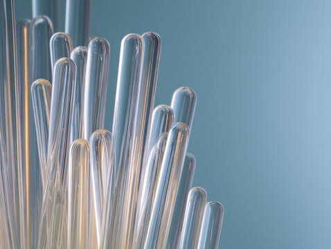 Transparent straws with engraved patterns stand upright