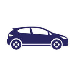 Fototapeta premium Dark blue silhouette of a hatchback car, side view, on white background, vehicle