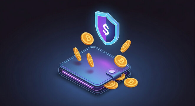 Secure mobile payment with coins and shield icon on dark background